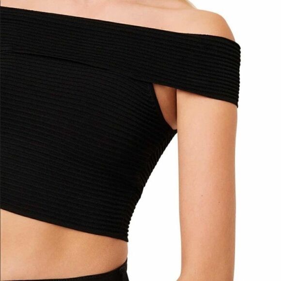 French Connection‎ Odelia Off Shoulder Crop Top, Black, Size Medium, NWT - Picture 8 of 15